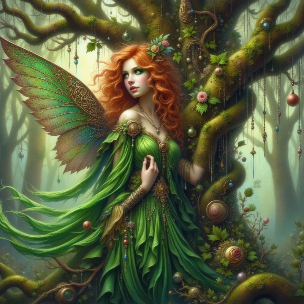 Ethereal Fairy Emerges from Celtic Tree