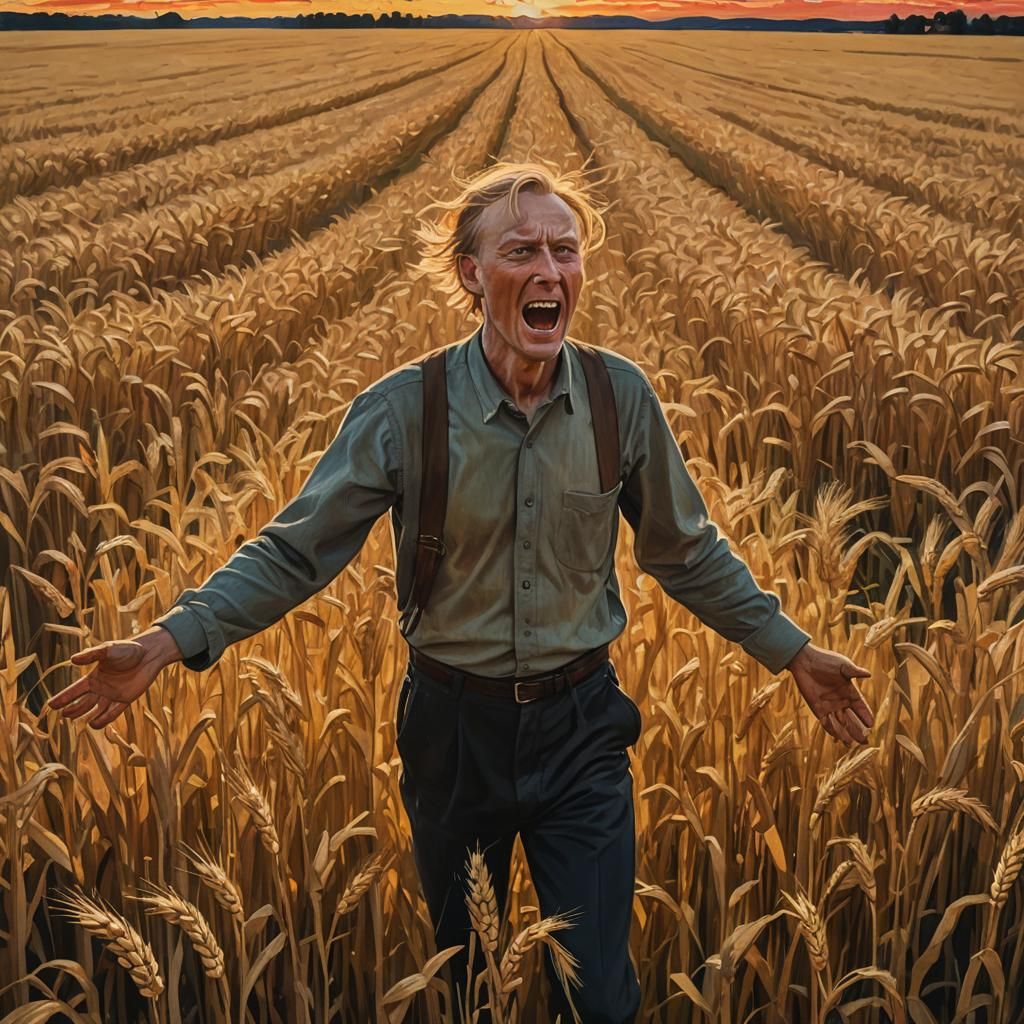 Wheat Field at Sunset, in an Expressionist Style