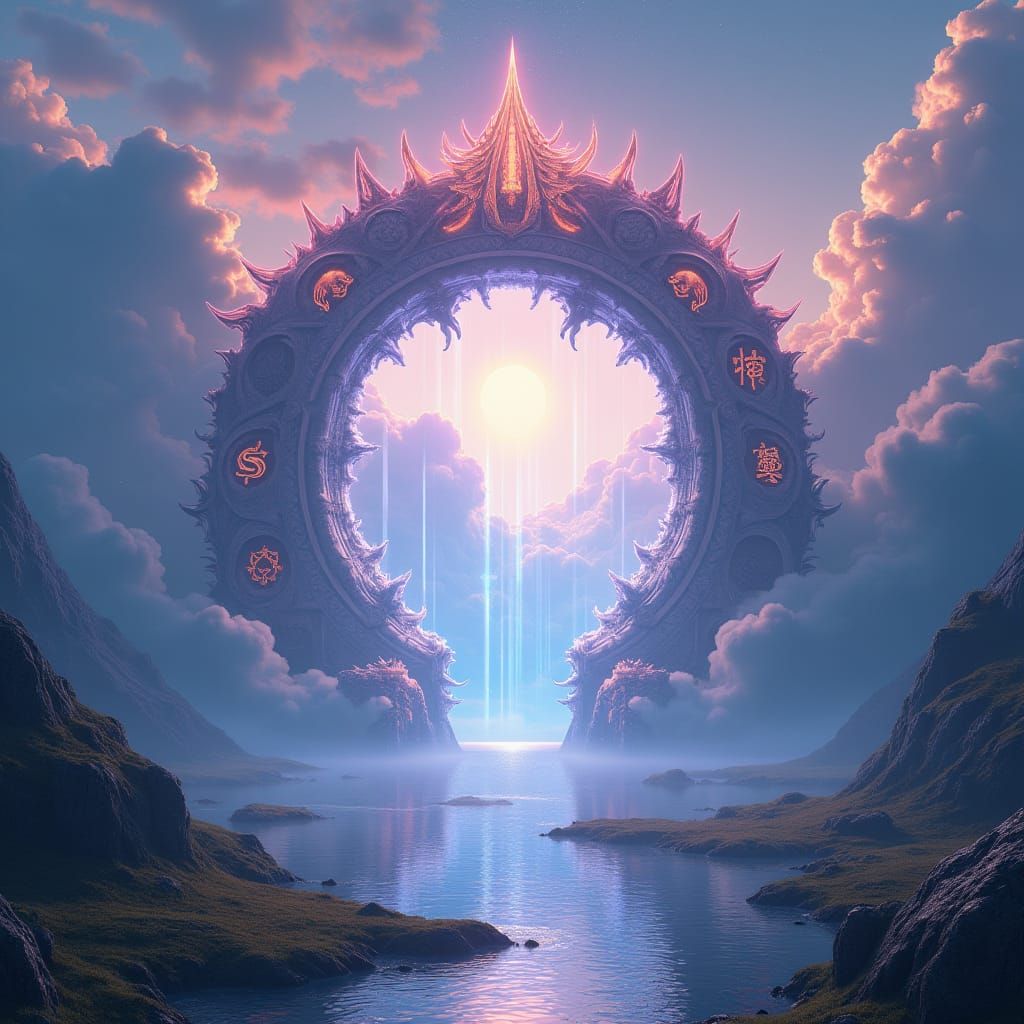 Ethereal Gateway to Dragon Realm in 3D Anime Style