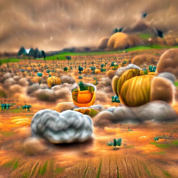 Autumn Pumpkin Field on Overcast Day