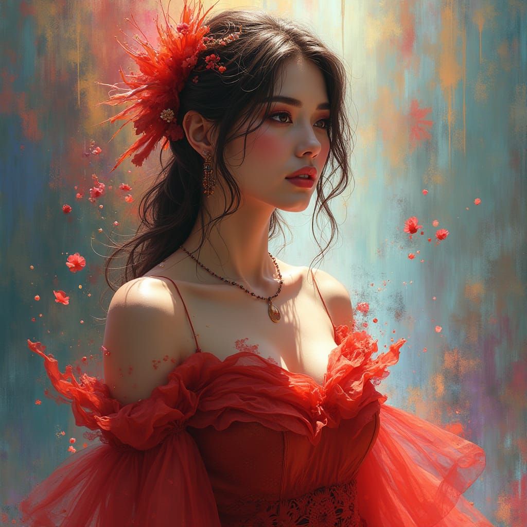 Elegant Woman in Hyperrealistic Splash Art