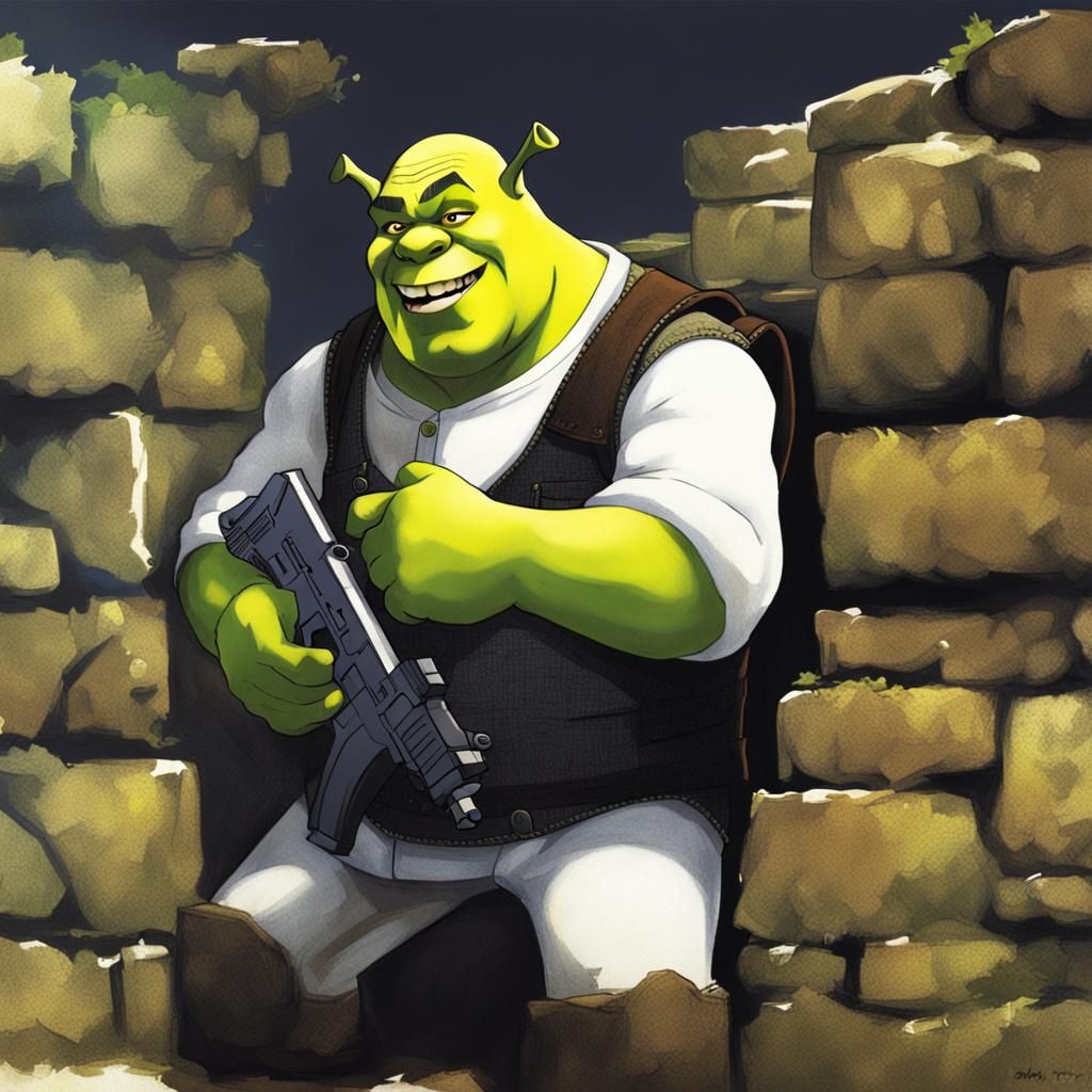 Shrek with Glock in Anime Style