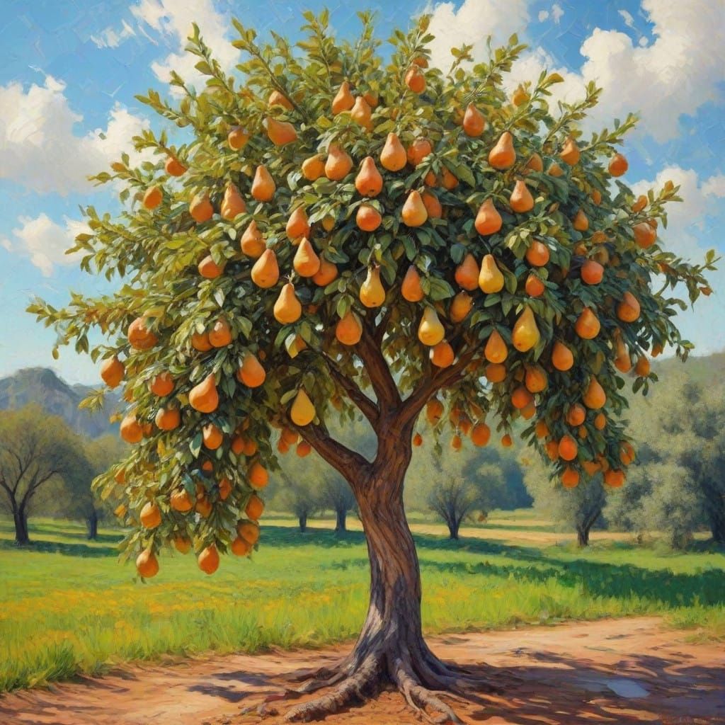 Impasto Tree Scene with Vibrant Colors and Distorted Perspec...