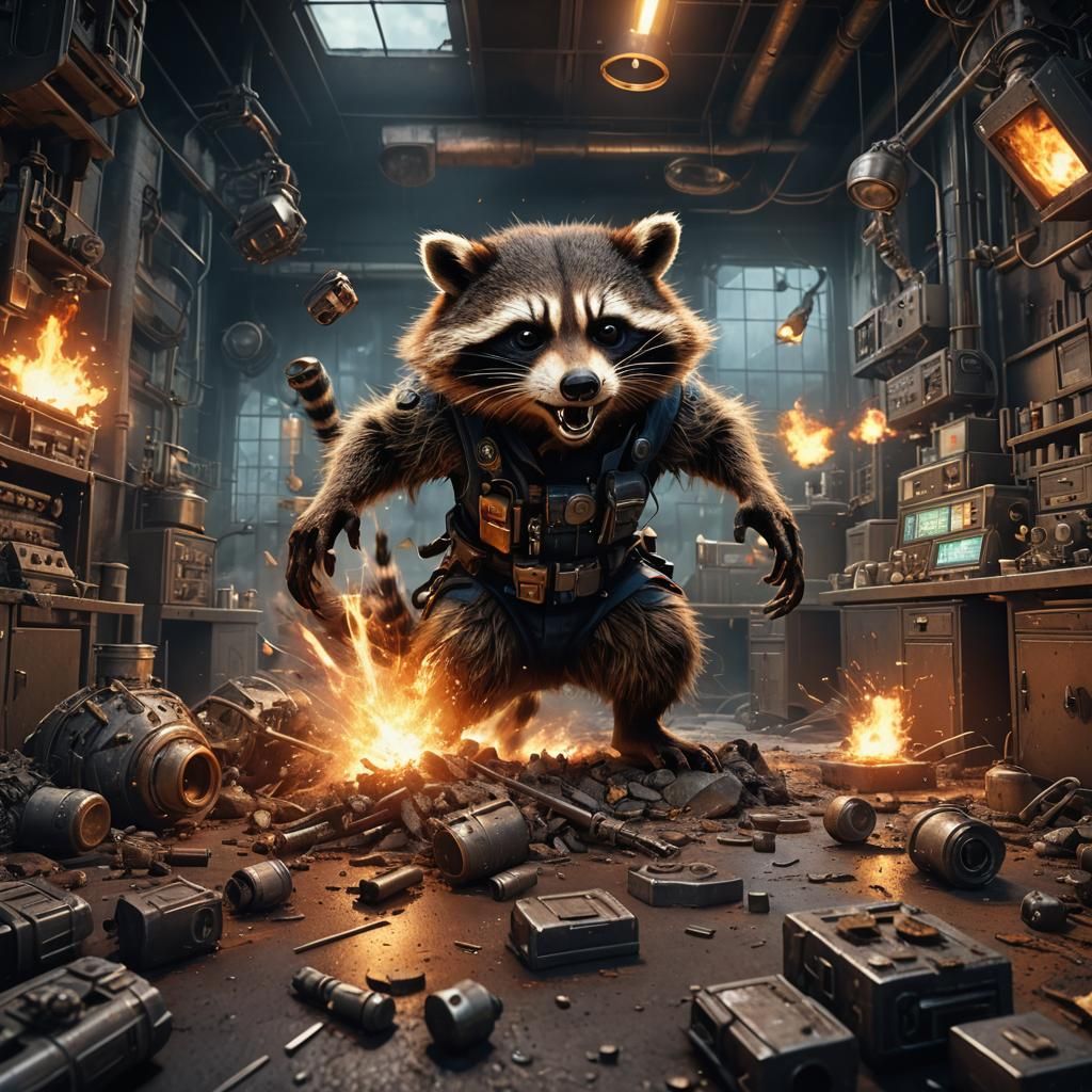 Evil Raccoon Hominid Destroys Laboratory: Fantasy Concept Ar...