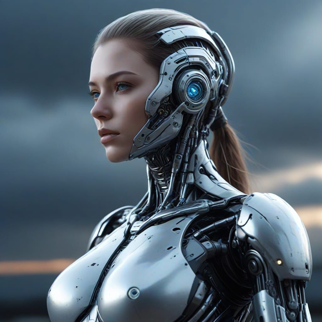 Female Cyborg Fusion in Sci-Fi Illustration