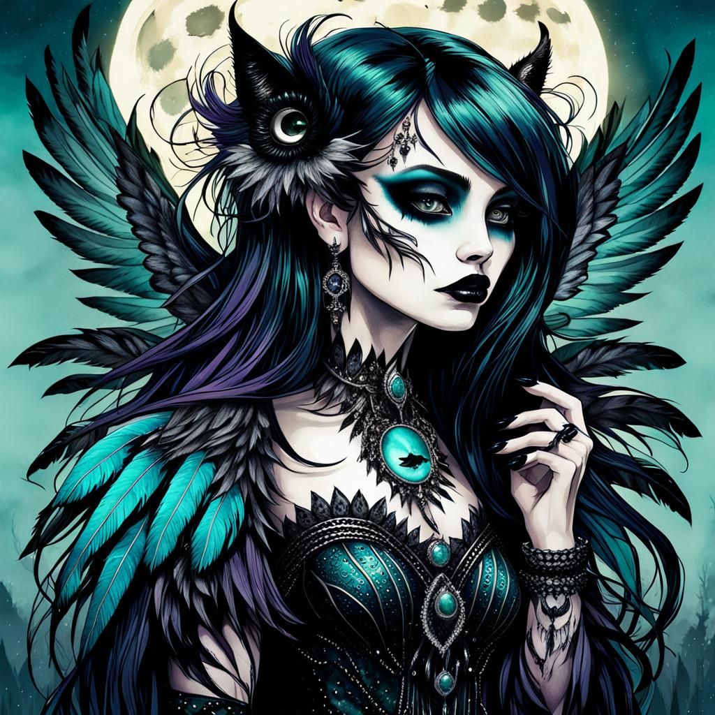 Gothic Fantasy Woman with Feather Wings