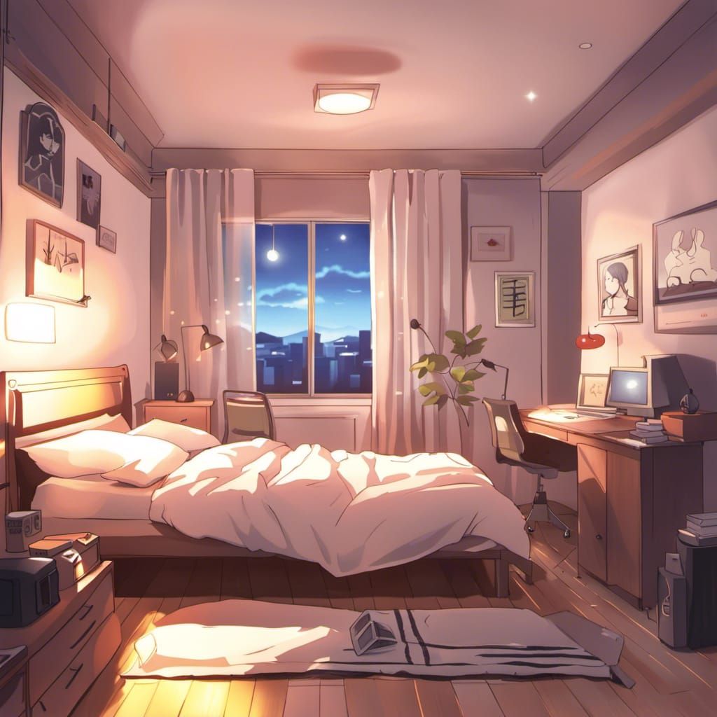 Modern Bedroom in Anime Key Visual Style