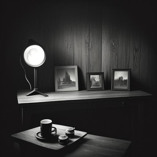 Vintage Camera Still Life in Film Noir Style