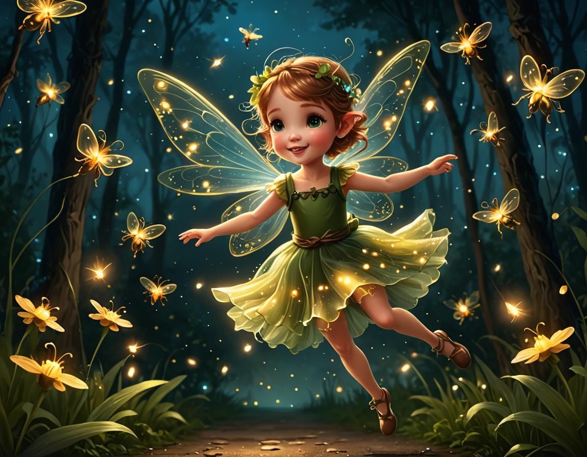 Whimsical Fairy Dance with Fireflies