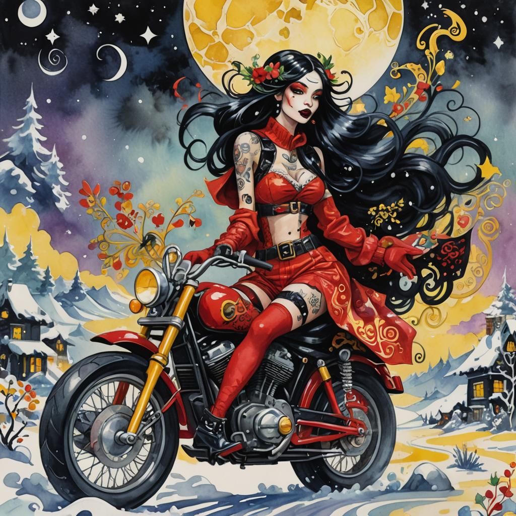 Mrs. Claus Rides Again: A Gouache Candyland Motorcycle Fanta...