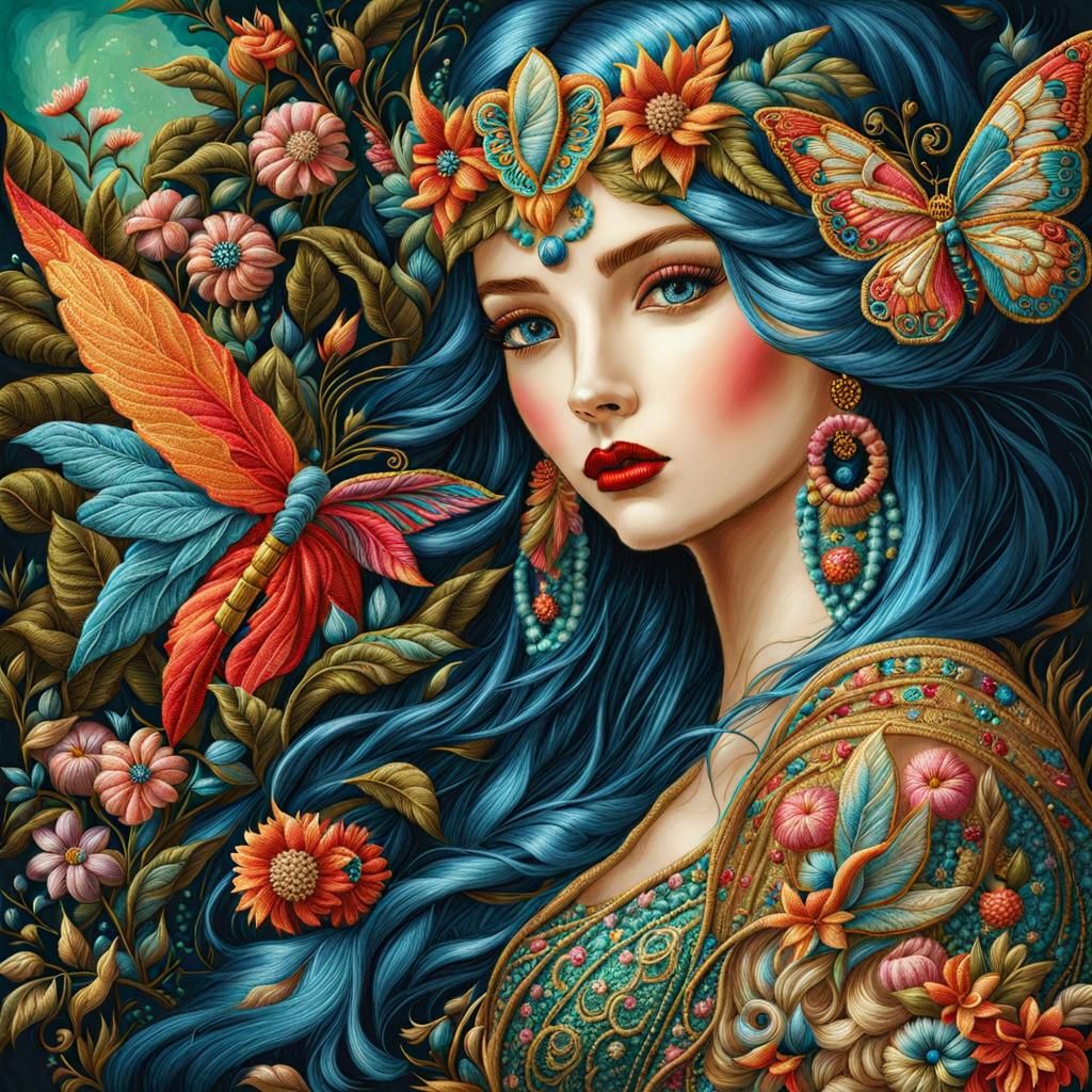 Intricate Embroidered Fairy Girl in Fabric