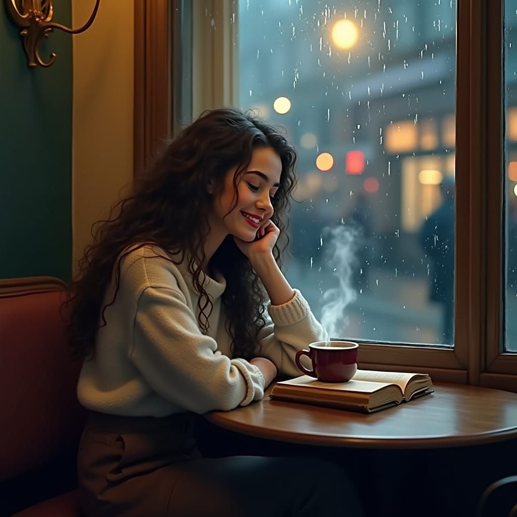 Cozy Nighttime Scene of a Couple in a Cafe