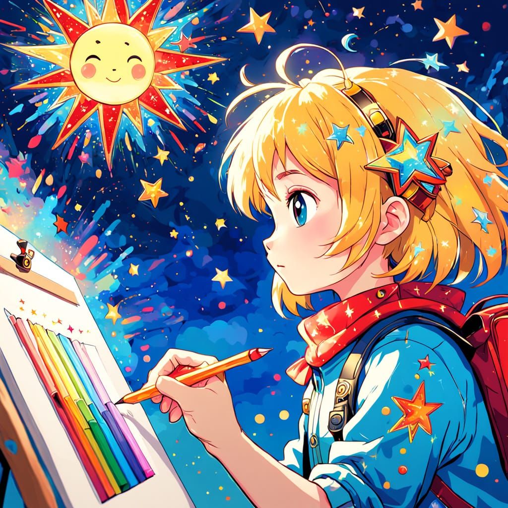 Child's Dreamy Rocket Drawing in Anime Style