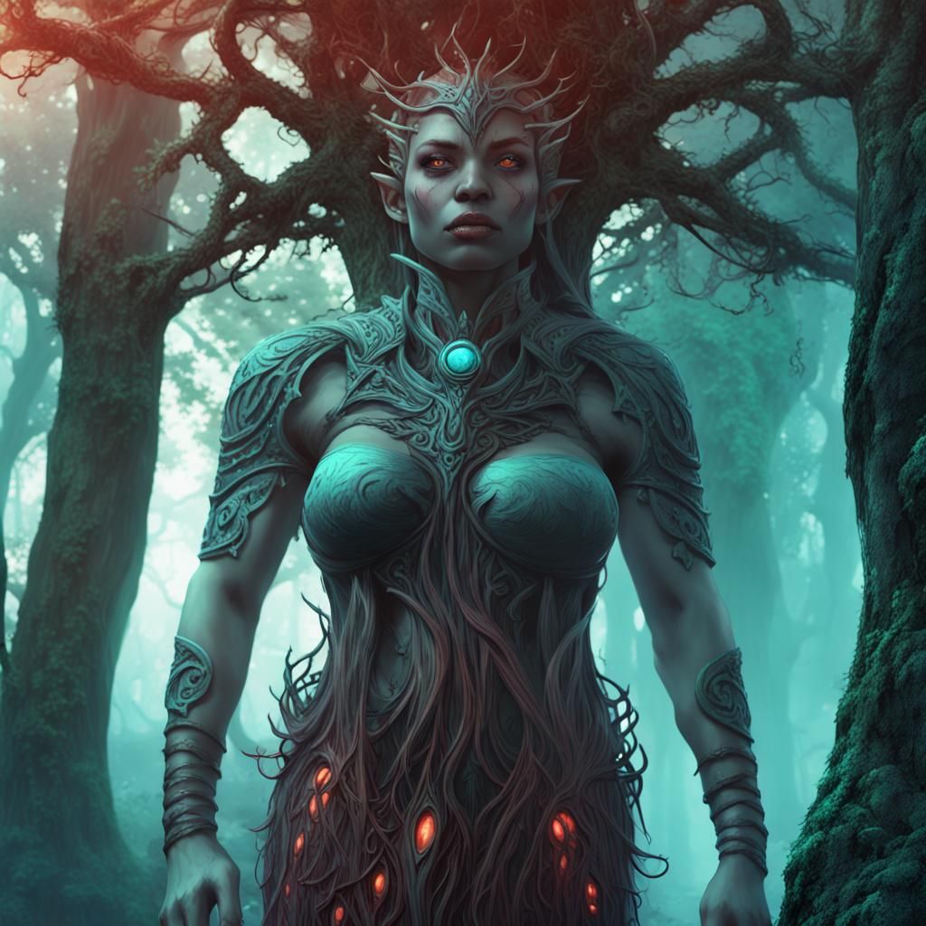 Menacing Dark Elf in Mystical Forest: Dark Fantasy Art