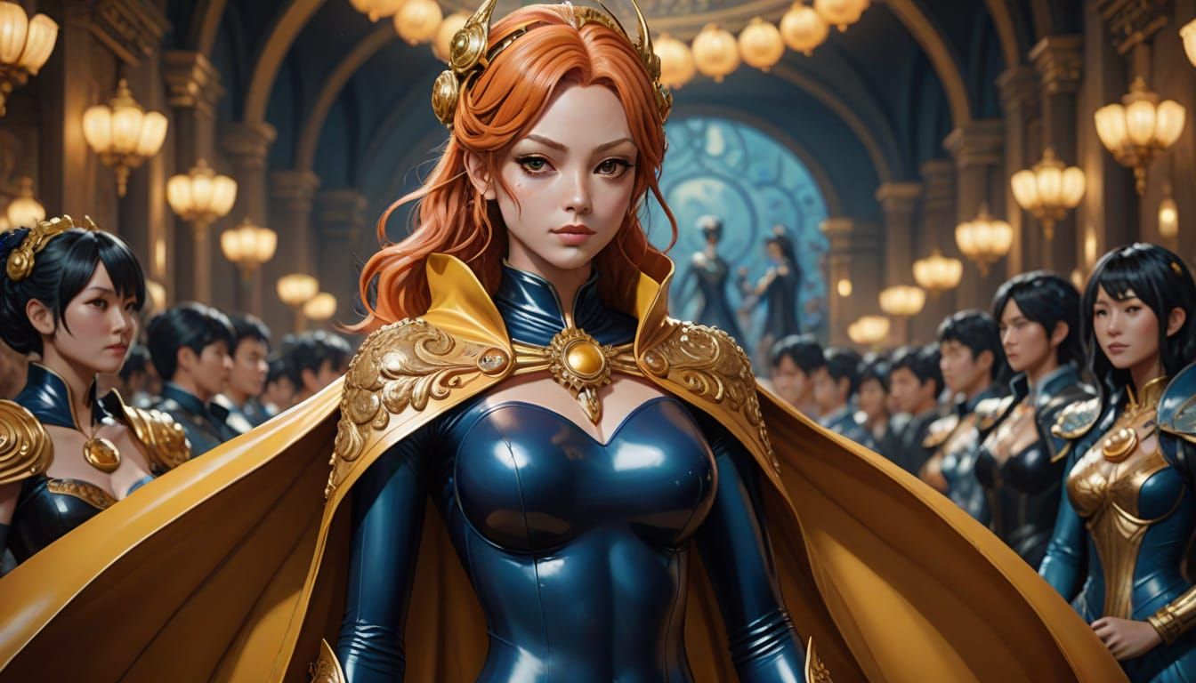 Anime Nami Reigns in Regal Latex Catsuit and Cape