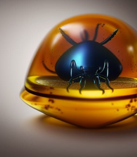 Alien Tick Encased in Amber: Hyperrealistic Close-Up