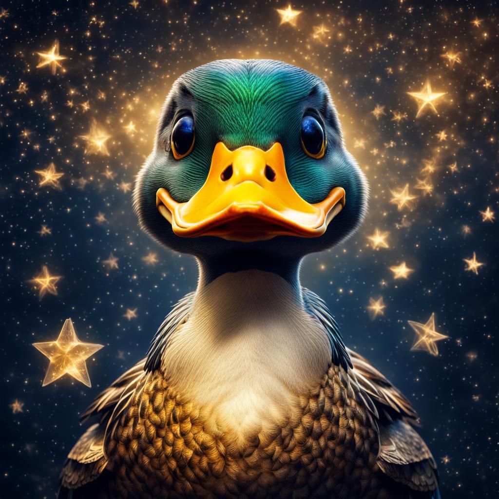 Starry Musical Duck in Hyperrealistic Style