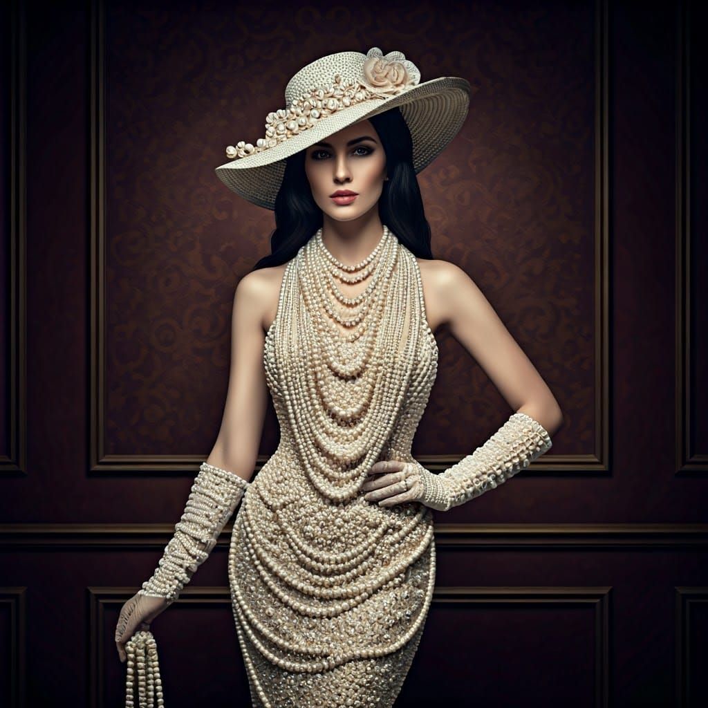 Elegant Raven-Haired Woman in Opulent Chamber