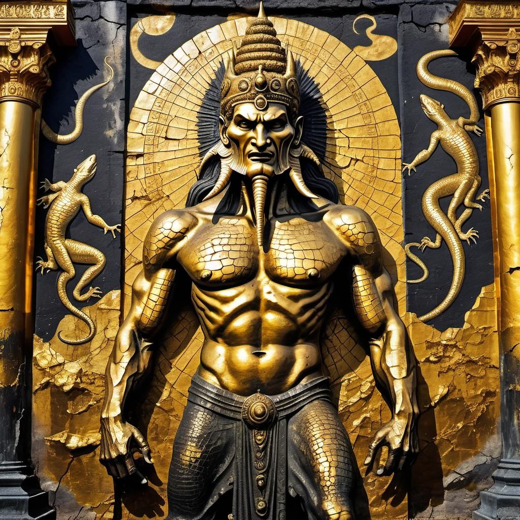 Epic Battle of Atlantis in Psychedelic Art Style