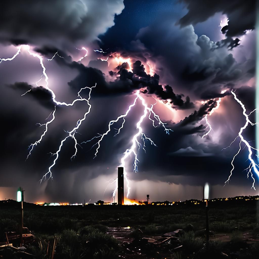 Electrified Cityscape During Epic Night Storm