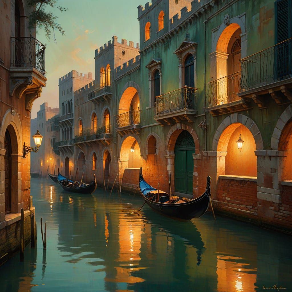 Venetian Island Outpost Palace and Battlement in Golden Hour