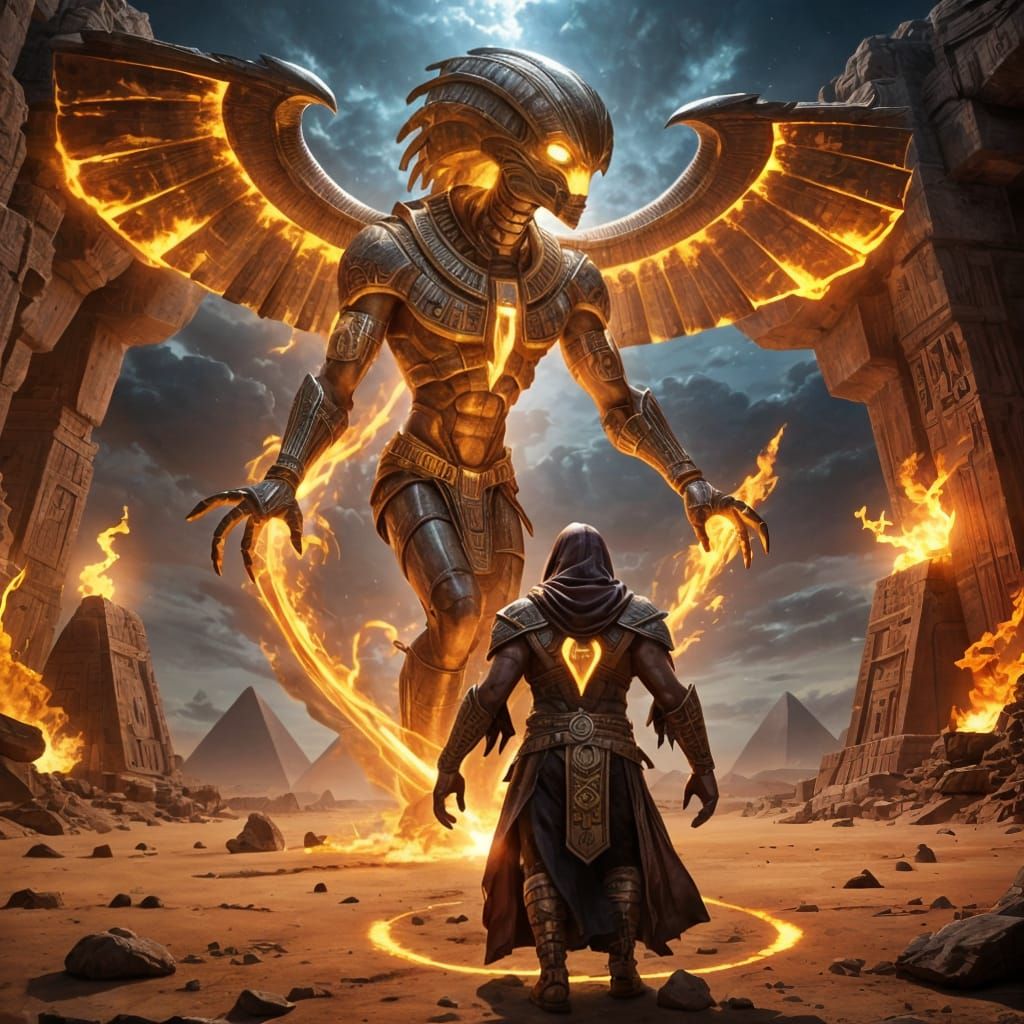 Alien Rune Titan as Egyptian God in Digital Art