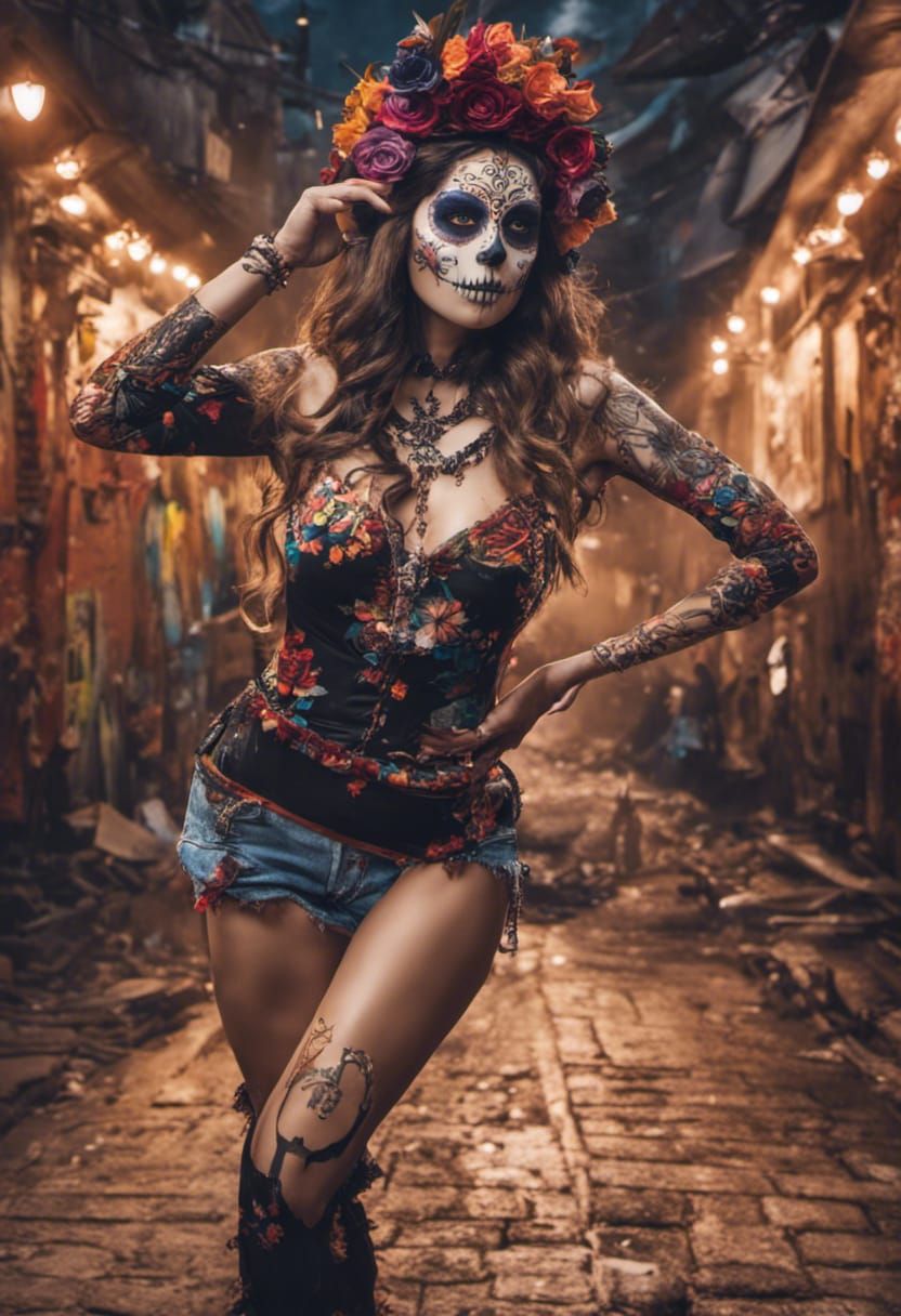 An attractive young woman celebrating Día de los Muertos, Mexican style