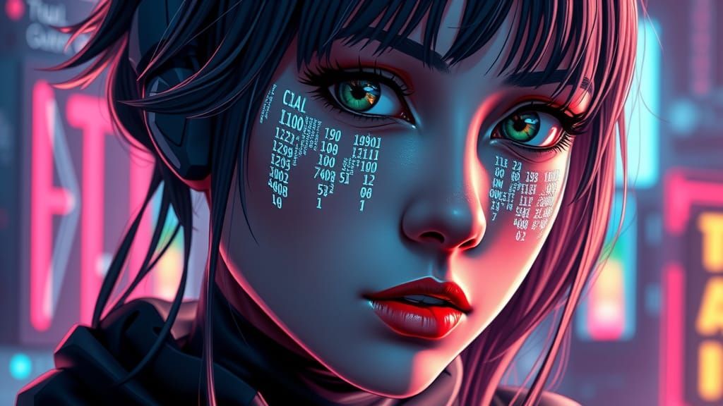 Cyberpunk Anime Portrait with Digital Tears