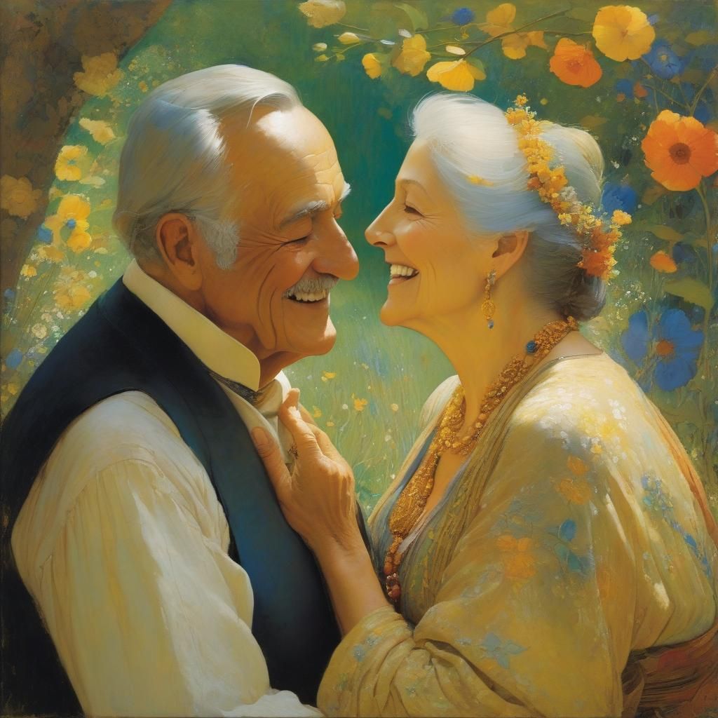 Smiling Old Couple in Surrealist Style