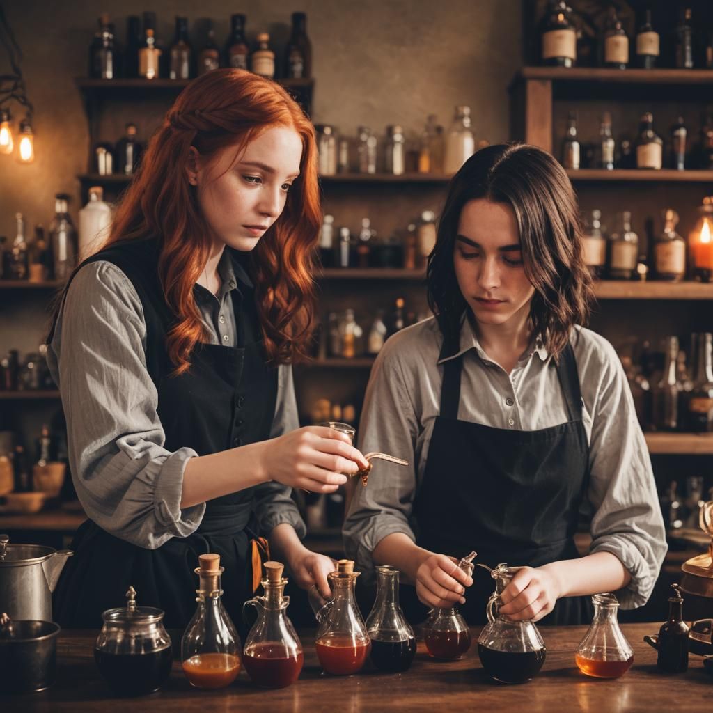 Lily Evans and Severus Snape Brewing Potions