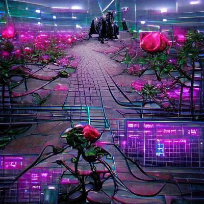 Cyberpunk Rose Garden with Neon Lights
