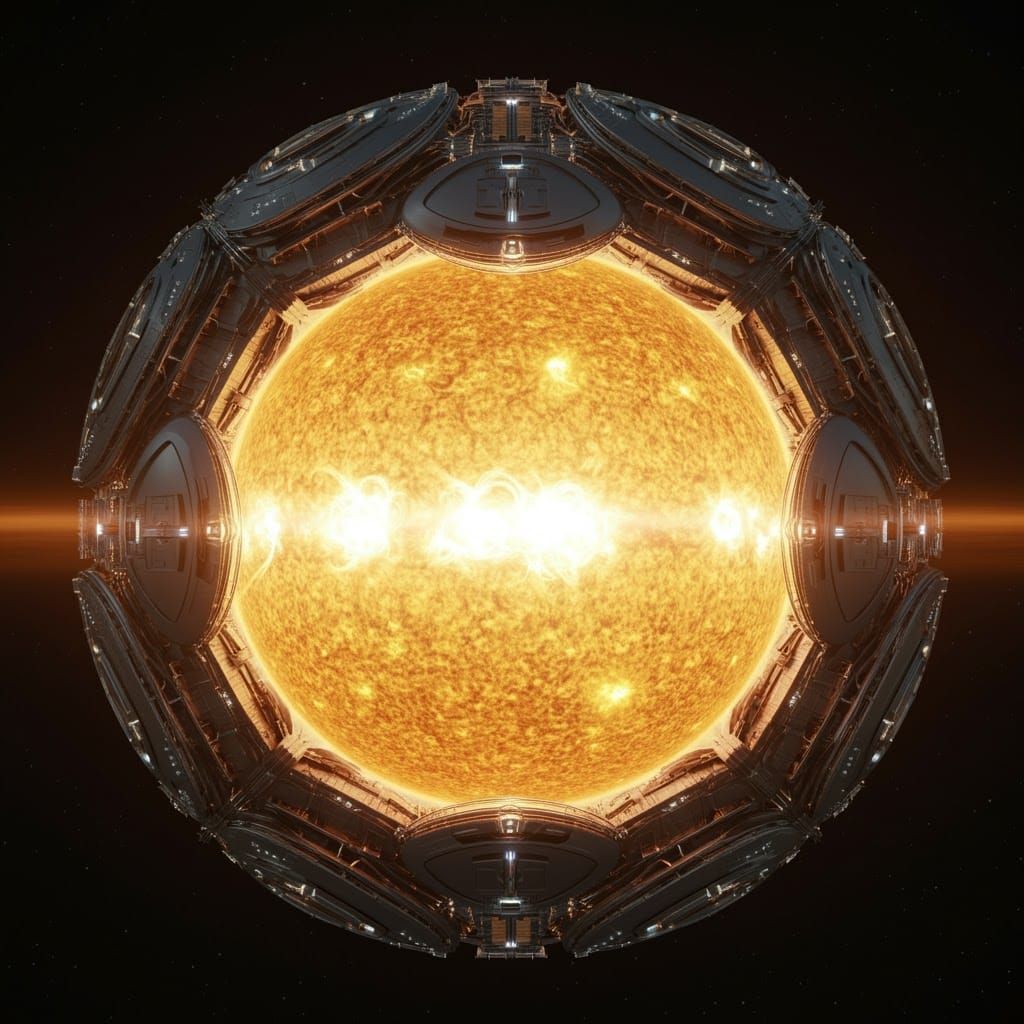 Dyson Sphere Engulfs Sun: Futuristic Sci-Fi Art