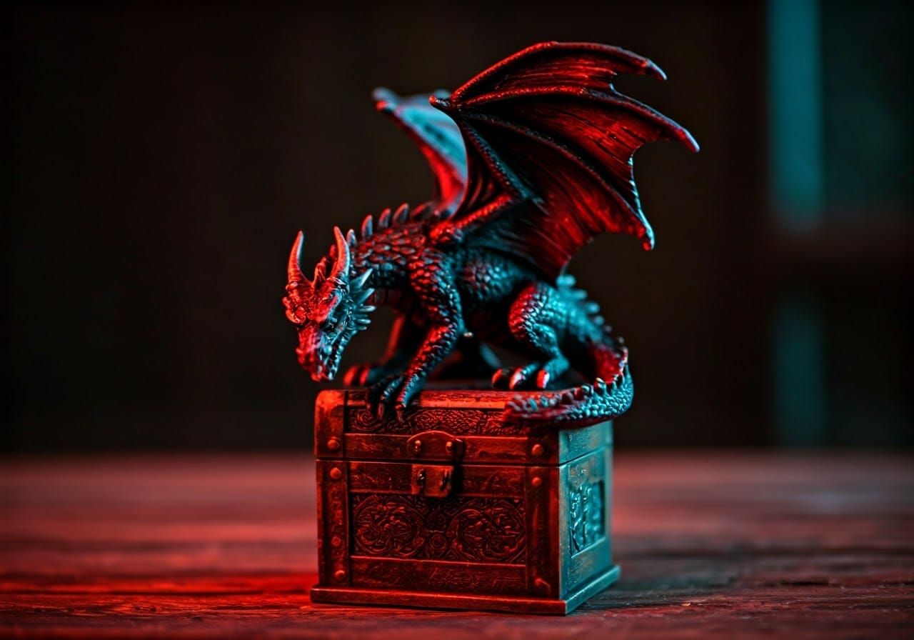Eerie Dragon Figurine Guarding Treasure Box