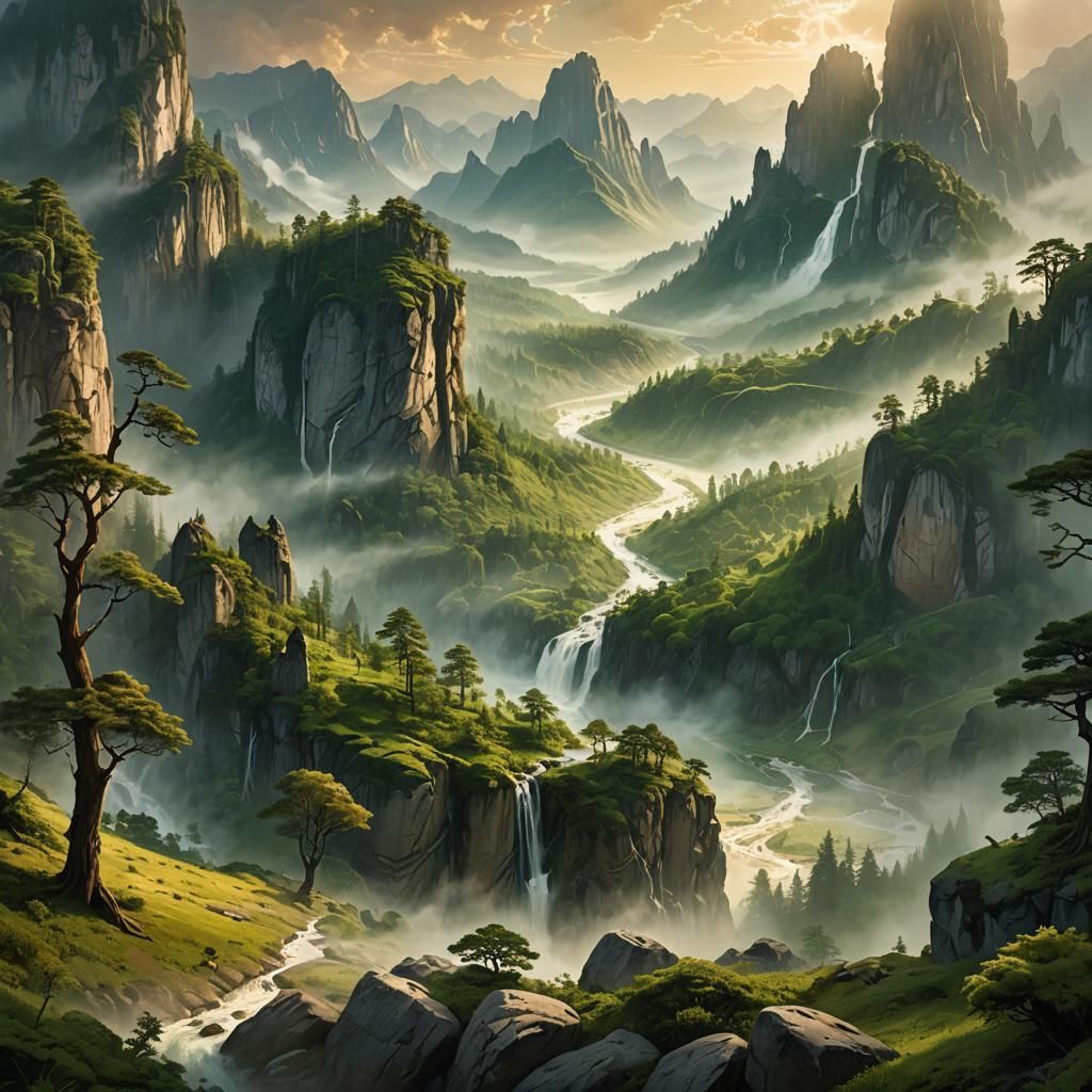 Lush Valley Landscape in Matte Painting Style