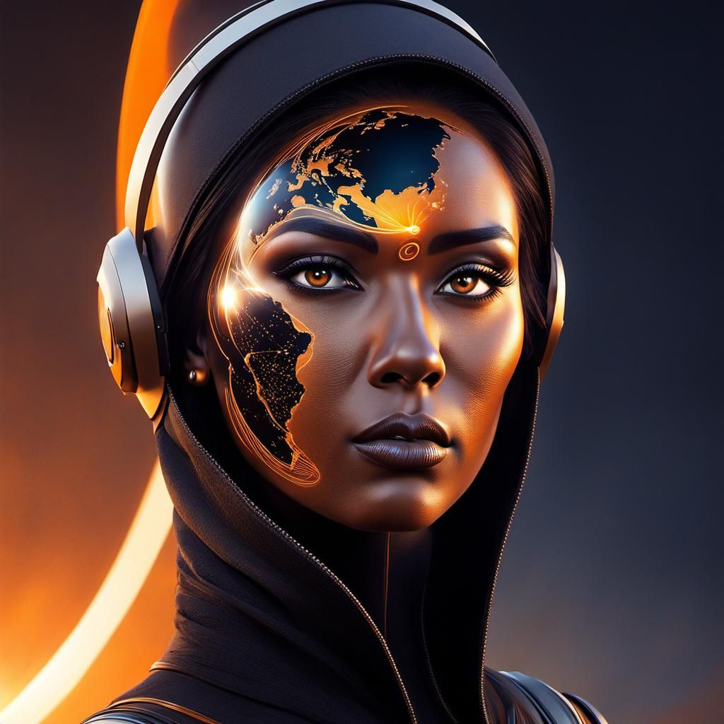 High-Tech Girl with Earth Background in SF Style