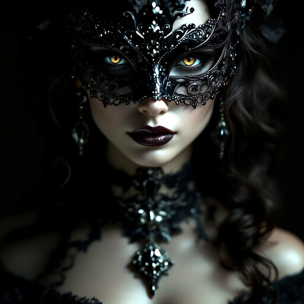Mysterious Gothic Woman with Gothic Jewelry in Black and Whi...