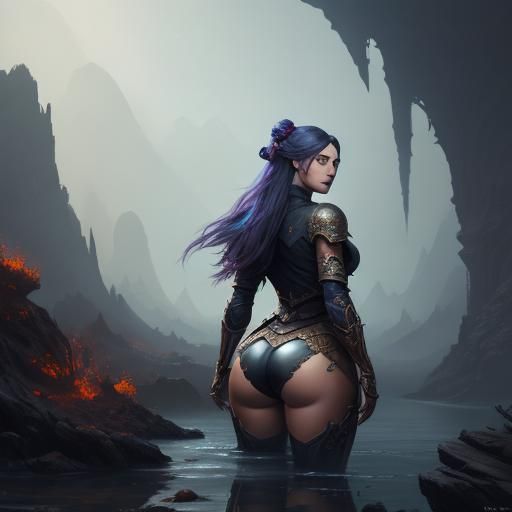 Detailed Matte Painting: Girl with Large Posterior