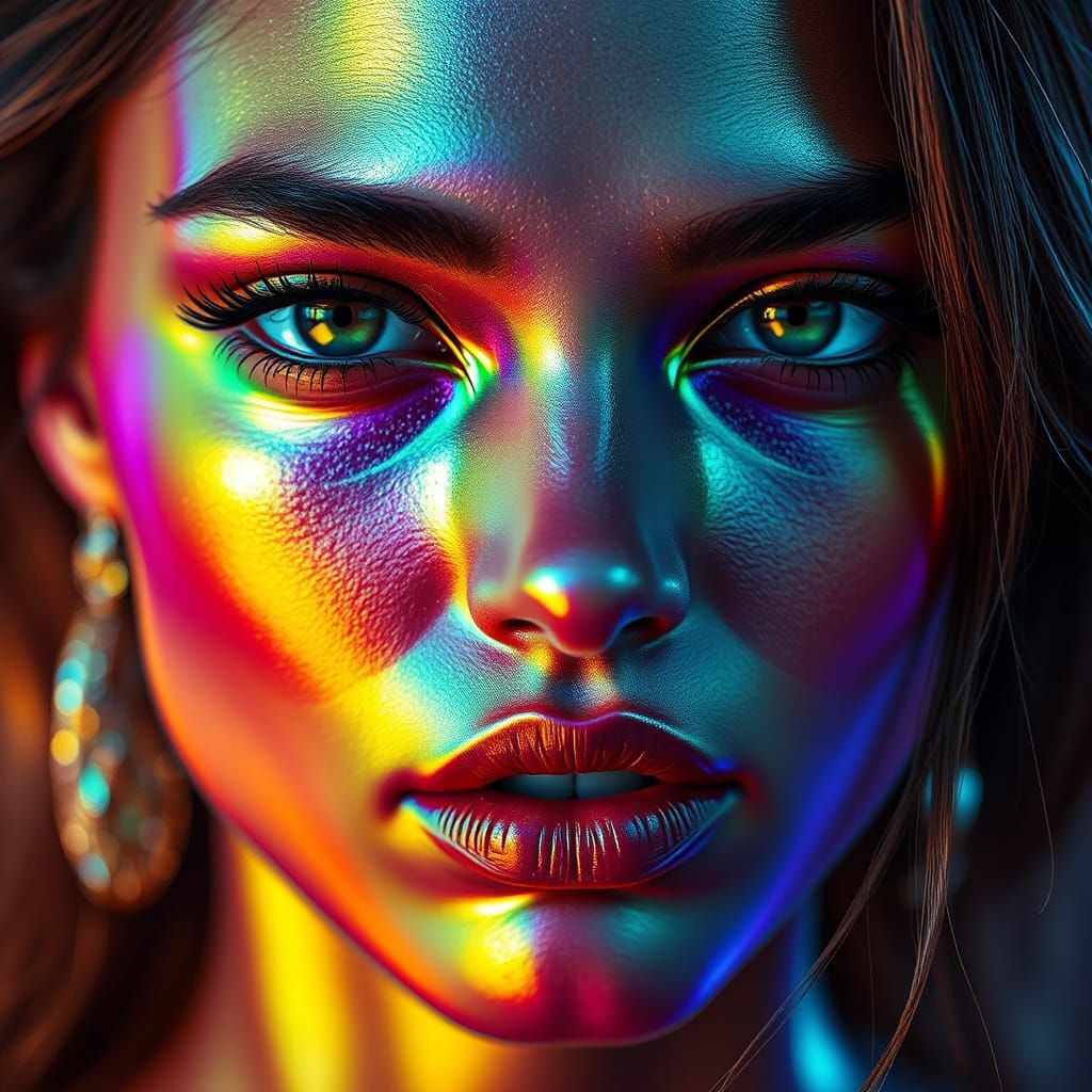 Hyperrealistic Woman with Metallic Gloss