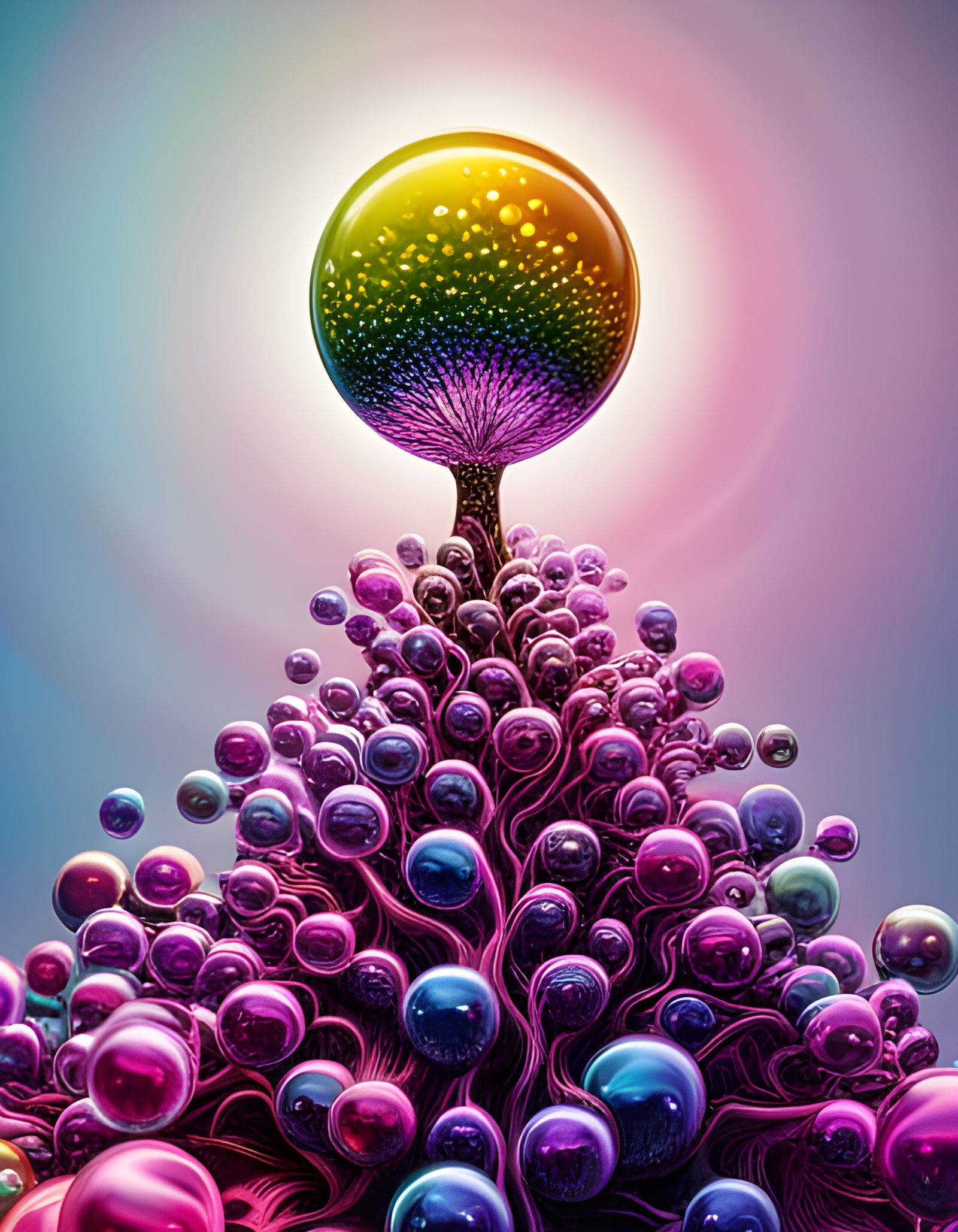 Iridescent Bubble Tree in Surreal Pointillist Style
