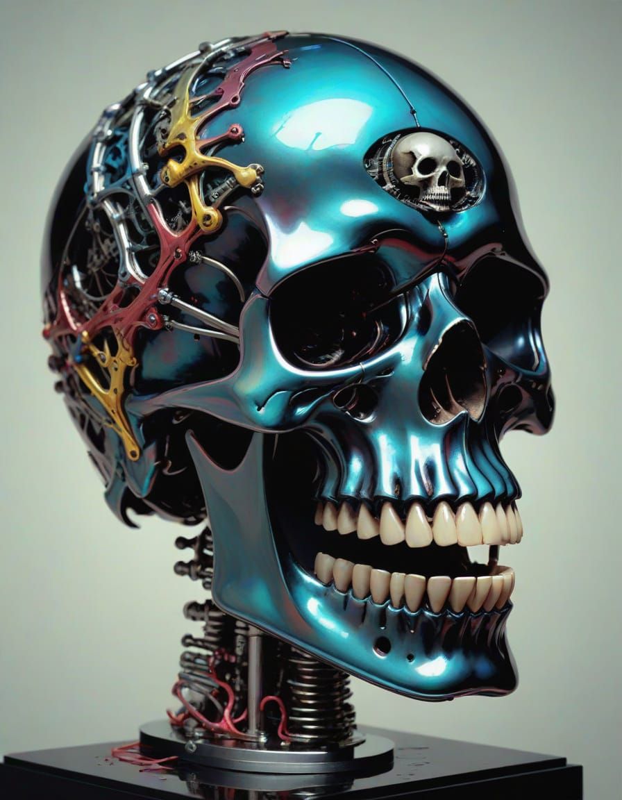 Cyberpunk Skeleton Machine in Ominous Nightmarish Colors