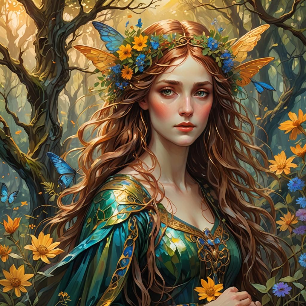 Celtic Fairy Goddess in Pre-Raphaelite Style