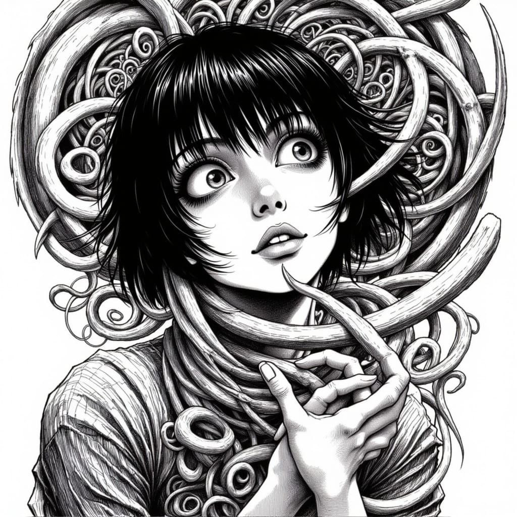 Junji Ito Style Spiral Transformation Portrait