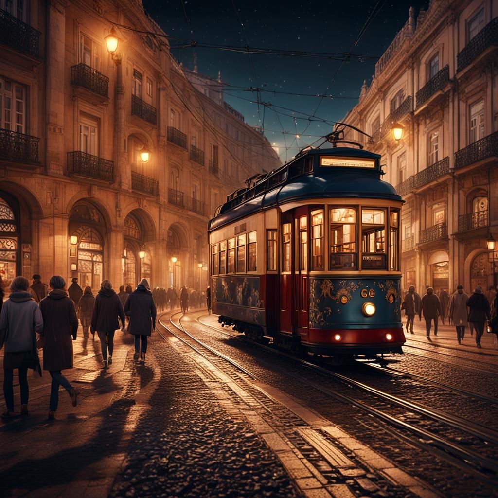 Lisbon Street Scene at Night: Matte Painting