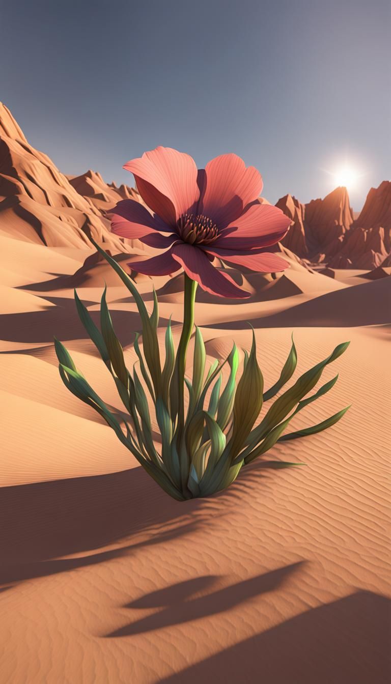Solitary Desert Flower in 3D Rendered Style