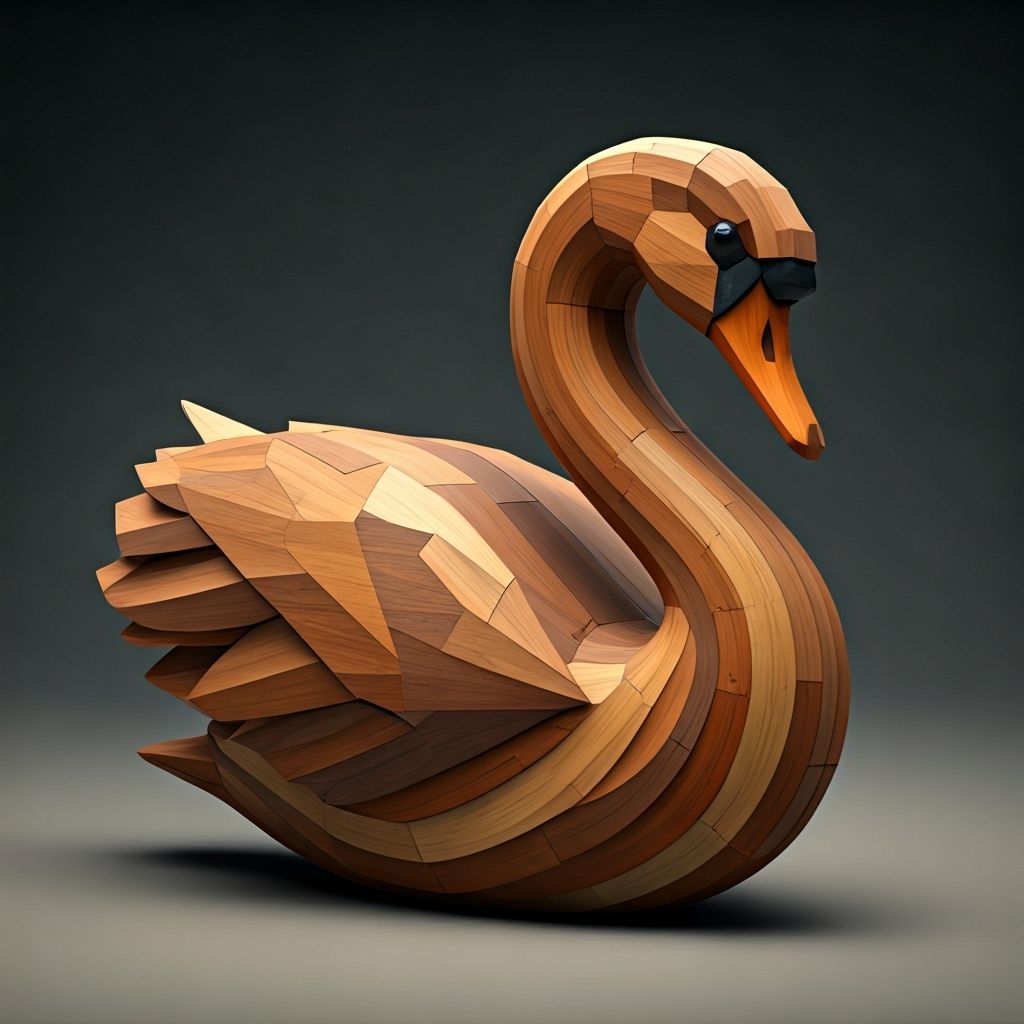 Wooden Block Swan Sculpture in 3D Diorama