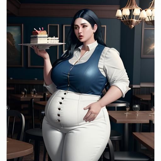 Woman Enjoying Cake: Detailed Matte Painting