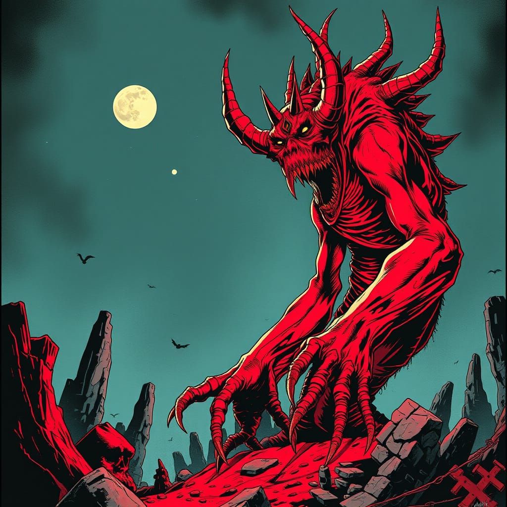 Vile Crimson Monstrosity in Underground Comix Style