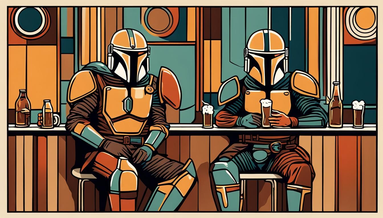 Mandalorian Couple in Bar, Geometric Bauhaus Digital Art