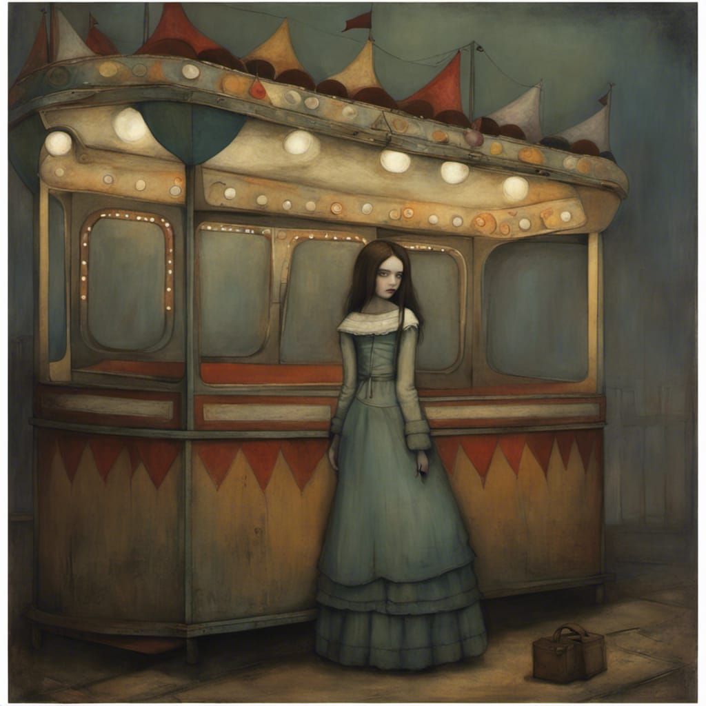 Girl in Abandoned Carnival: Eerie Melancholy