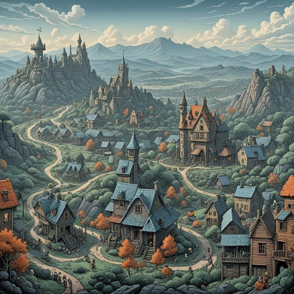 Medieval City in the Mountains: A Dreamlike, Hyper-Realistic...